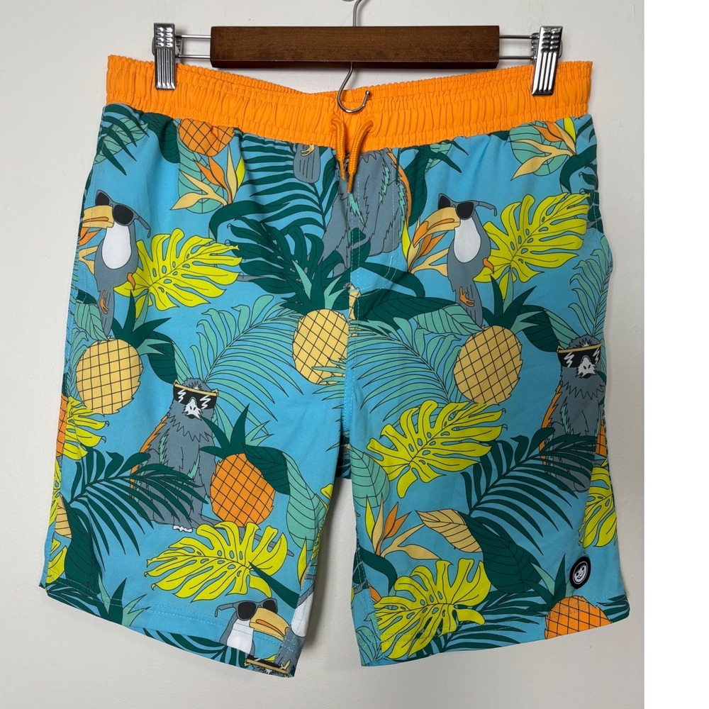 Neff Kids XL Tropical Toucan Sloth Swim Trunks Board Shorts Pockets Beach Surf